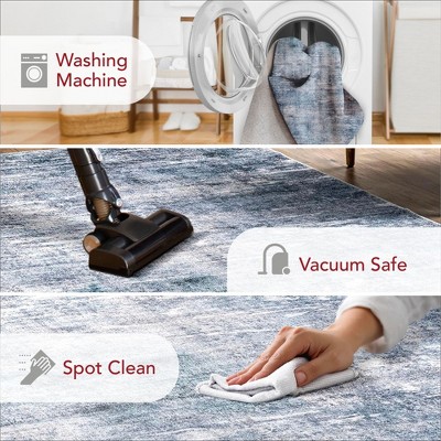 Sustainably-Sourced Blue Abstract 5' x 8' Washable Area Rug