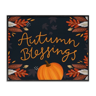 Stupell Industries Autumn Blessings Fall Leaves Pumpkin Black Framed Giclee Art