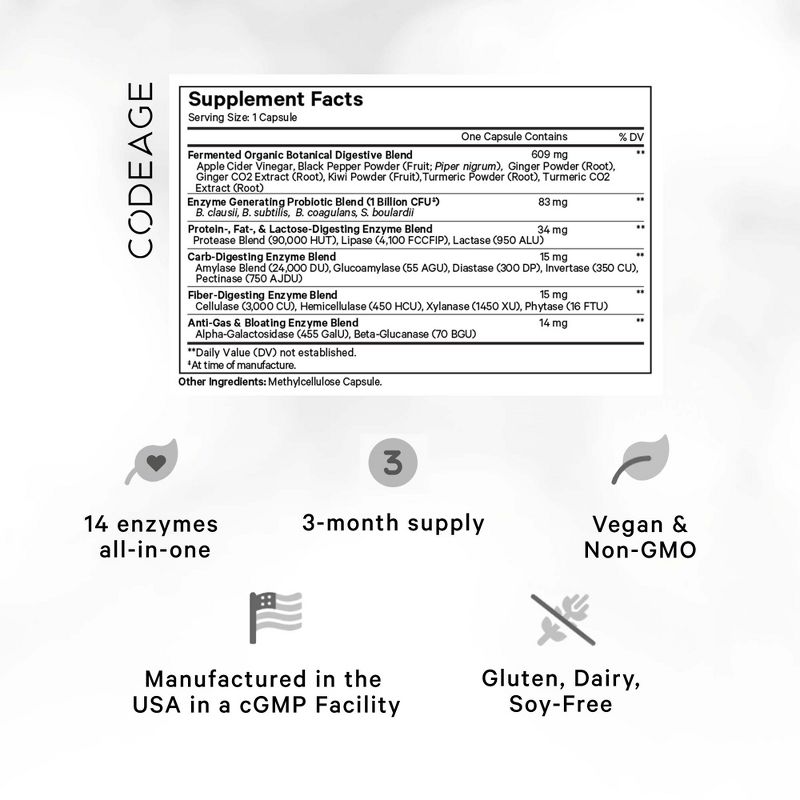 Codeage Fermented Digestive Enzymes + Probiotics & Prebiotics Vegan Supplement - 90ct, 3 of 13