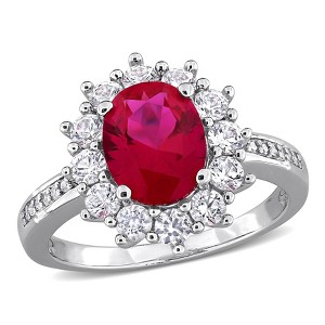 EVERLY JEWELRY | Sterling Silver 4 ct TGW Created Ruby Created White Sapphire and Diamond Accent Cocktail Ring - 1 of 4