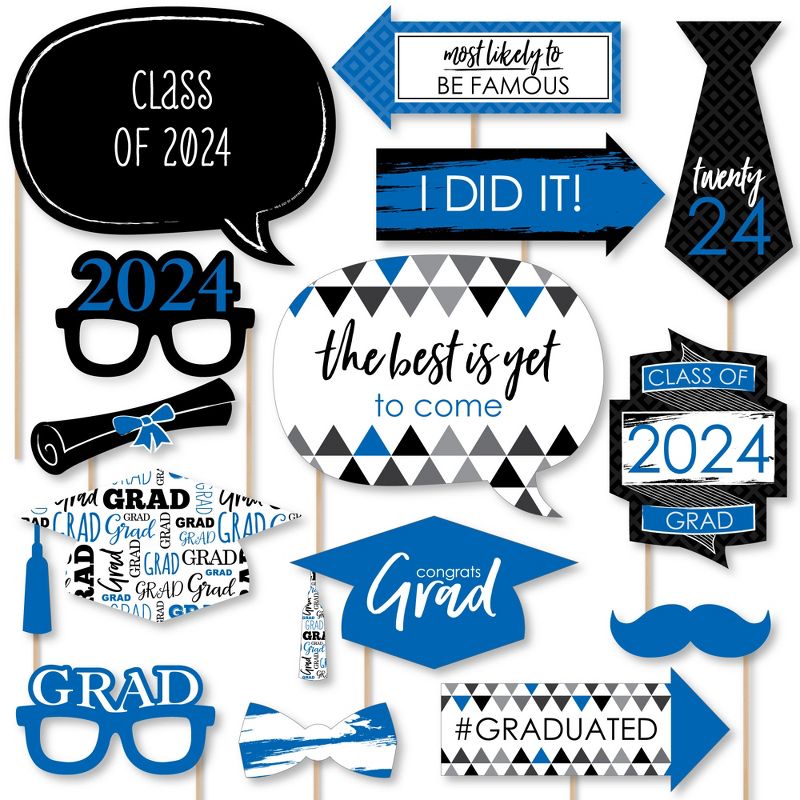 Big Dot of Happiness Blue 2024 Graduation Party Photo Booth Props Kit - 20 Count, 1 of 8