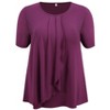GRACE & GRANDEUR Women's Plus Size Pleated Short Sleeve Tulip Asymmetry Hem Overlaid Ruffle Blouses - 4 of 4
