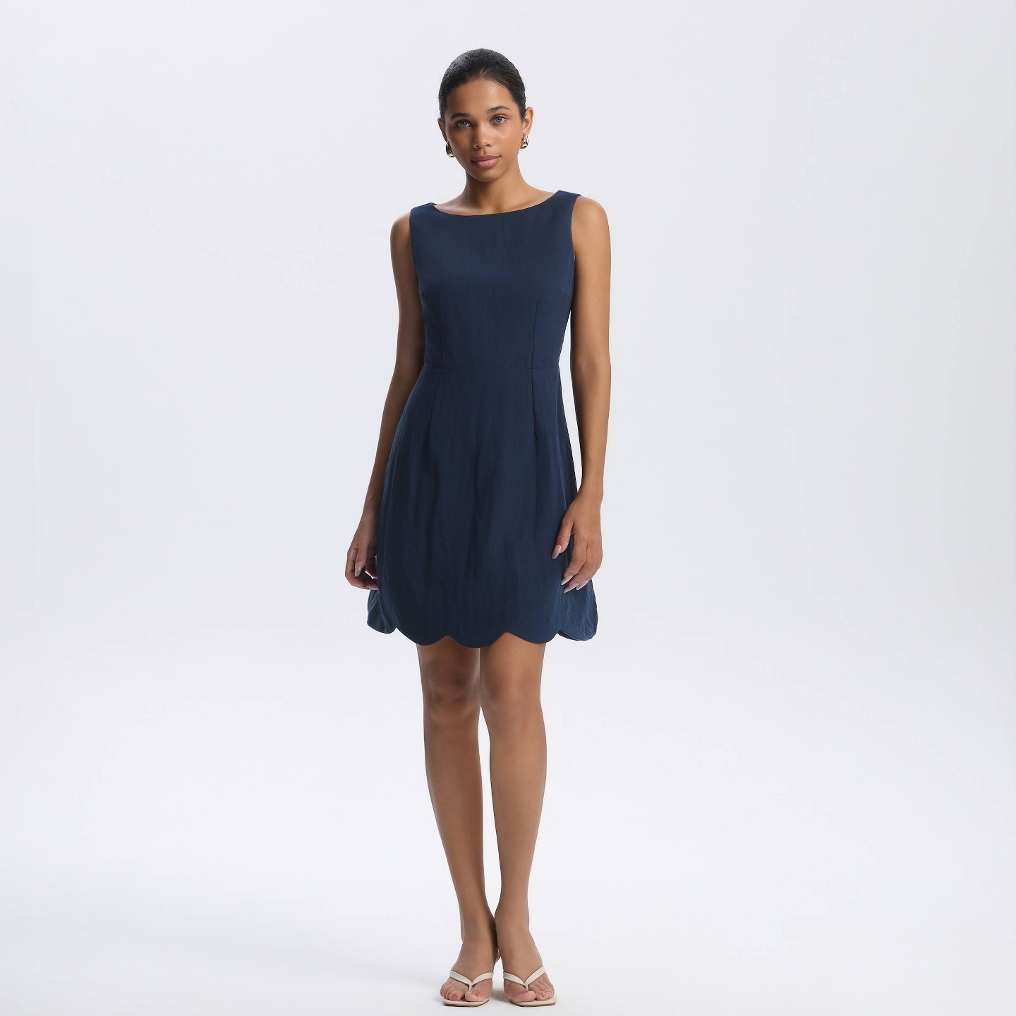 Женское платье A New Day Open Back Scalloped Mini Shift, цвет: Тёмно-синий — фото 3