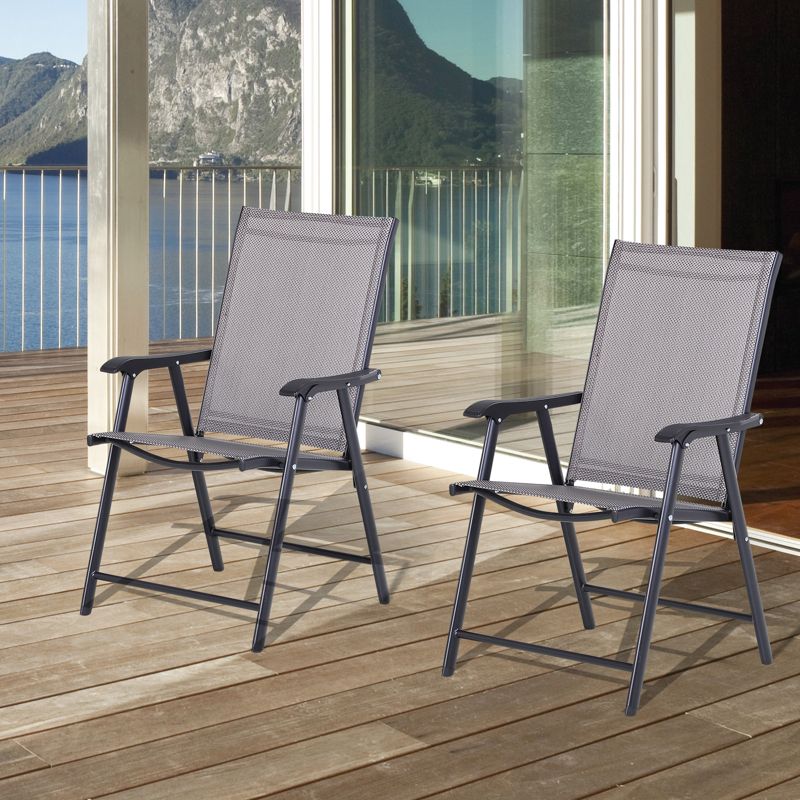 Outsunny Folding Outdoor Patio Chairs Set of 2 Stackable Portable for Deck, Garden, Camping and Travel, 4 of 11