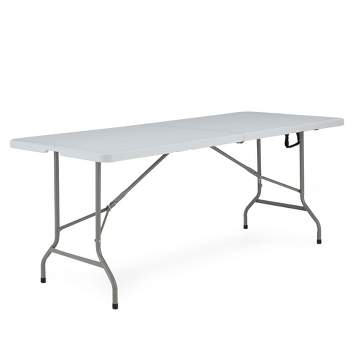 JOMEED UP041 6 Foot Long Portable Plastic Folding Multipurpose Utility Picnic Table with Powder Coated Steel Legs and Built In Carry Handle, White