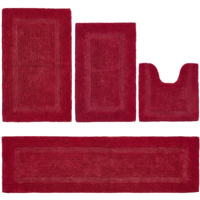 Lux Premium 100% Cotton Tufted Solid Reversible 4 Piece Bath Rug Set – Ultra-Soft, Water-Absorbent, Durable, Machine Washable Bathroom Rug
