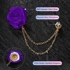 Unique Bargains Silk Alloy Handmade Rose Flower Brooch Pin with Gold Badge Tassel Chain for Men Suit 1 Pc - 2 of 4