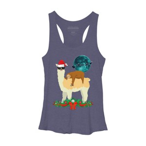 Women's Design By Humans Llama With Glasses Sleeping Sloth Christmas Santa By TeeShirtMadness Racerback Tank Top - 1 of 3