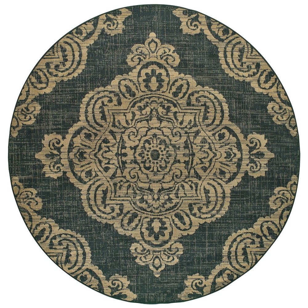7'10in Madeline Overscale Medallion Patio Rug Black/Tan