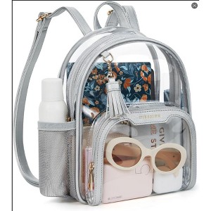 Small Clear Backpack Stadium Approved, Thick PVC Mini Clear Bag with Leather Trim - 1 of 4