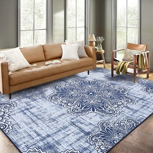 Vintage Machine Washable Area Rug Non Slip Soft Low Pile Rug Distressed Printed Rug Stain Resistant Non Shedding Ultra Thin Carpet - 1 of 4