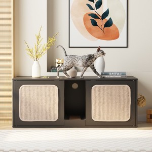 Famapy Black Minimalist Cat Cabinet Cat Litter Box Magnetic Sisal Cabinet Door Separate Litter Trap - 1 of 4