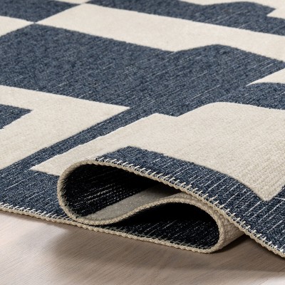 Viktoria Navy and White Geometric Reversible Washable Area Rug