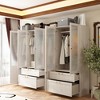 Hitow Modern Gray Armoire Set Frosted Glass Doors Woodgrain Finish Cream Style - 3 of 4