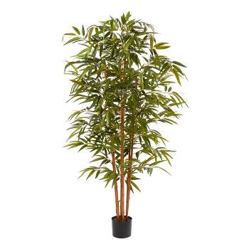 Pure Garden Artificial Bamboo Tree Indoor Plant - 6-Foot-Tall Faux Floor Plant with Natural Wood Trunk for Home, Restaurant, or Office - Boho Décor