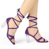 Allegra K Women's Velvet Lace Up Clear Heels Block Heel Sandals - 2 of 4