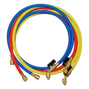 NAVAC NH5SC Refrigerant Hoses | 1/4" HVAC Charging Hoses with Ball Valve | 5 Feet Long | 3-Color Hose Kit - 1 of 4