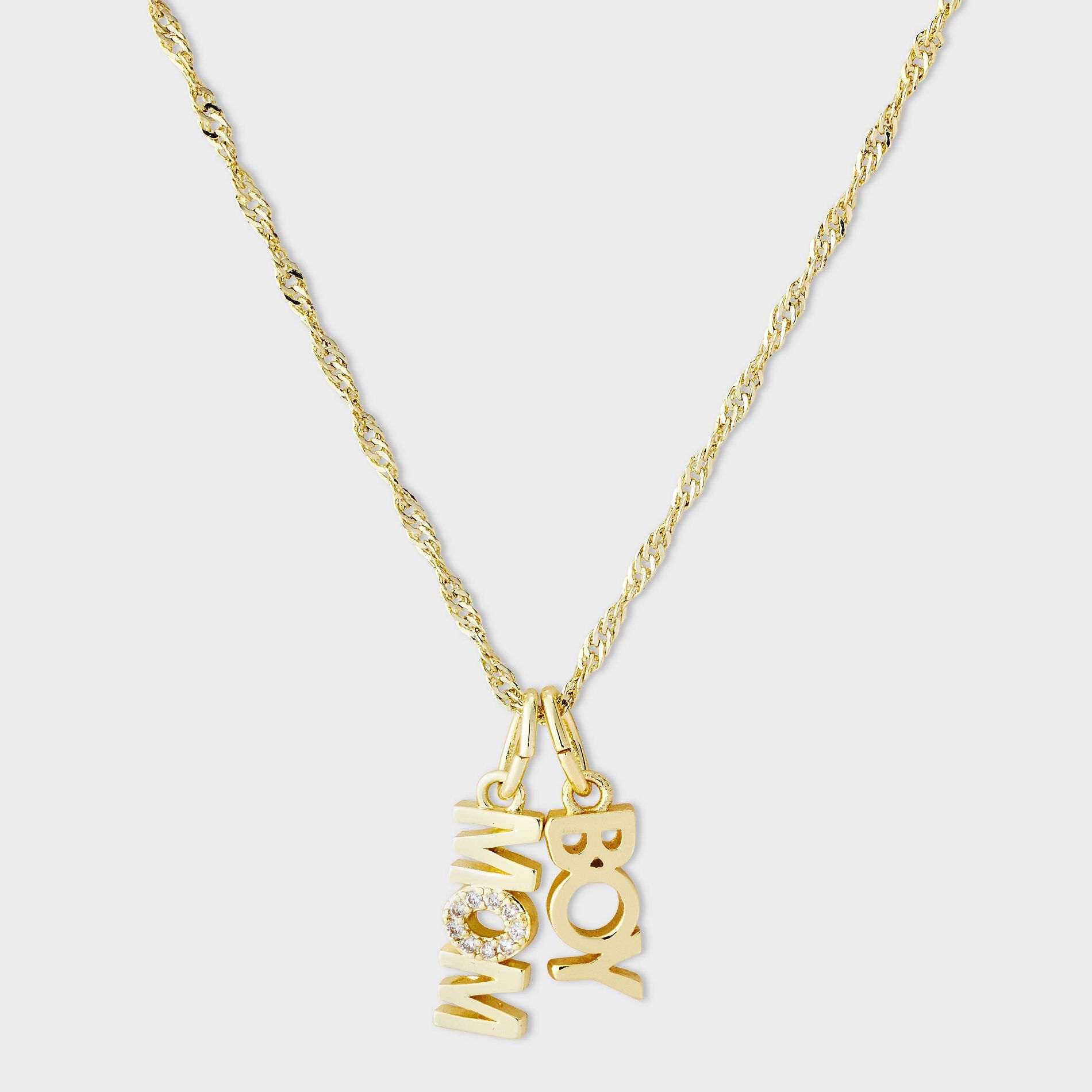 14k Gold Dipped Cubic Zirconia "Boy Mom" Vertical Charm Pendant Necklace - A New Day™ Gold