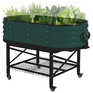 Galvanized Raised Garden Bed with Legs, Outdoor Elevated Oval Planter Box with Storage Shelf, Standing Growing Bed for Flowers Vegetable - 1 of 4
