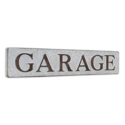 HomeRoots 7" X 36" Gray and Brown Garage Galvanized Metal Wall Decor