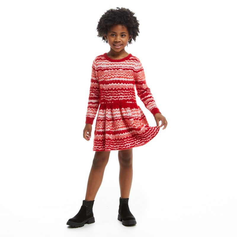 Andy & Evan  Toddler Girls Wavy Red Stripe Holiday Dress, 5 of 6