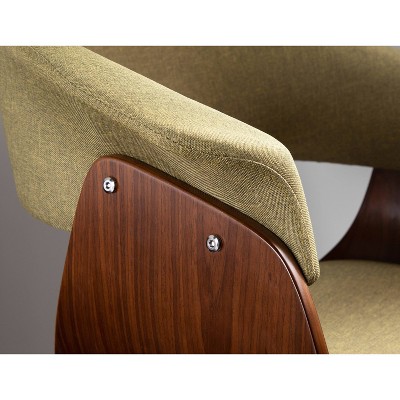 Green Velvet Upholstered Arm Chair with Walnut Wood Frame