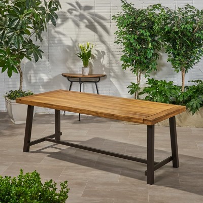 Outdoor Acacia Wood Dining Table, Rectangular Patio Table with Finish for Backyard, Garden, Deck or Porch Gatherings-The Pop Home