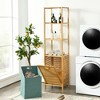 Costway Bathroom Tilt-out Laundry Hamper Bamboo Tower Hamper W/3-tier ...