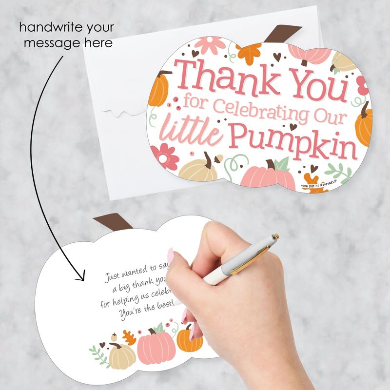 Big Dot of Happiness Girl Little Pumpkin - Shaped Thank You Cards - Fall Birthday Party or Baby Shower Thank You Note Cards with Envelopes - Set of 12, 2 of 8