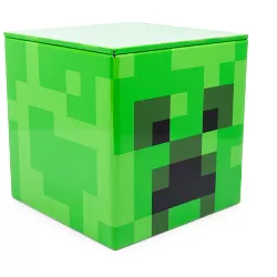 Ukonic Minecraft Creeper Tin Storage Box Cube Organizer with Lid | 4 Inches