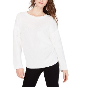 I.N.C International Concepts Womens Fringe-Detail Dolman Knit Sweater, White, Large - 1 of 1
