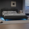 Full/Queen/King Size Platform Bed, Modern Style Faux Leather Upholstered Bed Frame with LED Light and Adjustable Headboard - ModernLuxe - 3 of 4