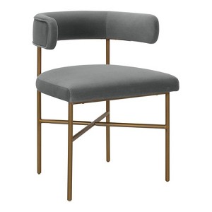 TOV Furniture Kim 19.7" Transitional Velvet Dining Chair in Dark Gray/Gold - 1 of 4