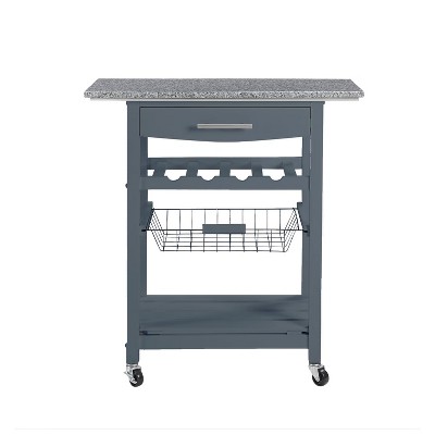 MaseiKar Mobile Rolling Kitchen Island Trolley Serving Cart with Underneath Drawer & Slide-Out Wire Storage Basket