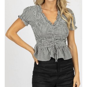 Women's SMOCKED PEPLUM TOP - Style U - 1 of 4