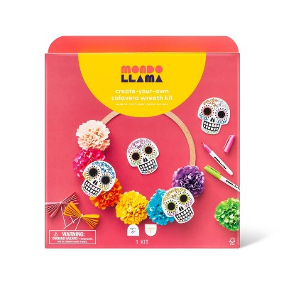 Día de Muertos Create-Your-Own Sugar Skull Floral Paper Wreath Kit - Mondo Llama™