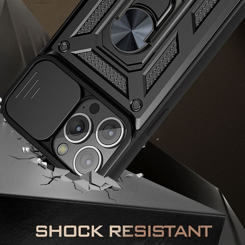 Reiko Kickstand Ring Holder & Slide Camera Cover Magnetic Car Mount for Apple iPhone 13 Pro in Black, 3 of 5