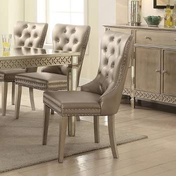 Set of 2 25" Kacela PU Dining Chairs Silver/Antique Silver Finish - Acme Furniture