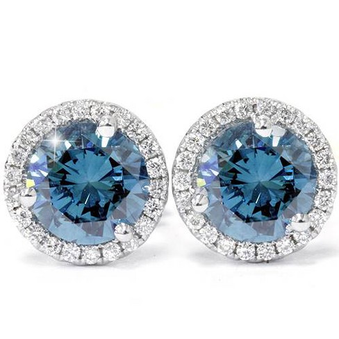 Pompeii3 2 1/10ct Blue & White Diamond Halo Studs 10K White Gold Lab Created - image 1 of 3