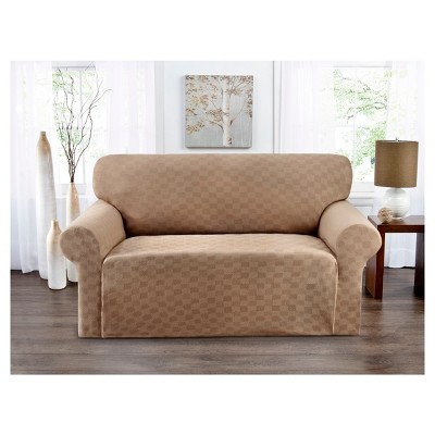 Beige Solid Loveseat Slipcover