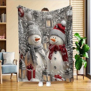 Lomsoe Christmas Gray & Red Snowman Print Flannel Blanket - All Seasons Soft and Warm Throw Blanket for Bed, Napping, Camping, Travel, Office - 1 of 4