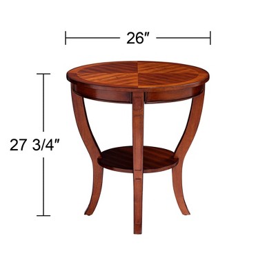 Vintage Cherry Wood Round Accent Side Table with Lower Shelf