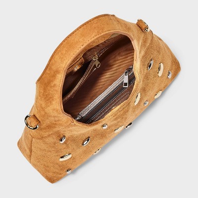 Faux Suede Mini Studded Slouchy Chain Handbag - Universal Thread Tan - image 4
