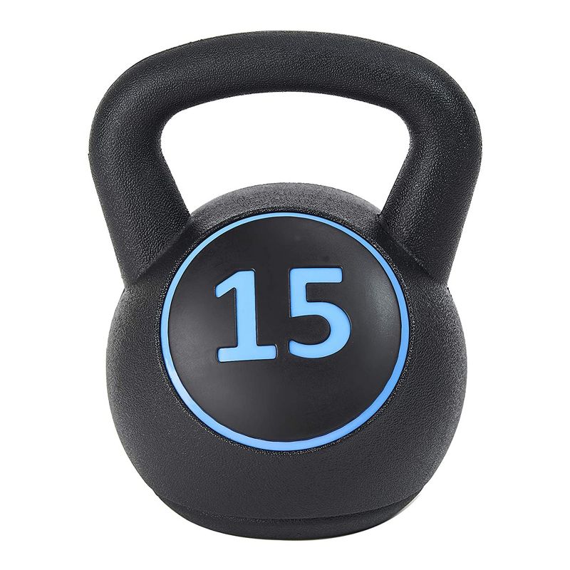 BalanceFrom Set of 3 Vinyl Ergonomic Wide Kettlebell Exercise Workout Fitness Weights for Balance and Strength Training, 5, 10, and 15 Pounds, Black, 2 of 7