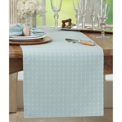 Aqua Blue Cotton Blend Stitched Line Table Runner