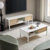 54.33" Rattan TV cabinet with variable color light strip, double sliding doors for storage, adjustable shelf, metal legs, ,natural - 4 of 4