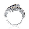 Guili Sterling Silver Rhodium-Plated Bypass Ring with Sapphire Cubic Zirconia for a Timeless, Elegant Sparkle. Green or Blue, Sizes 6-8. - 2 of 3