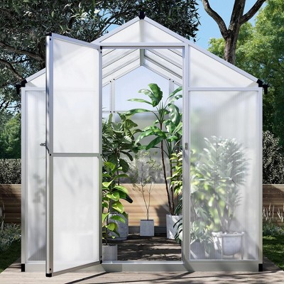 6x8 FT Polycarbonate Greenhouse with Roof Vent and Aluminum Frame
