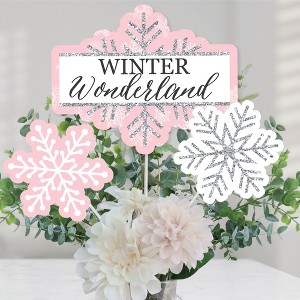 Big Dot of Happiness Pink Winter Wonderland - Holiday Snowflake Birthday Party or Baby Shower Centerpiece Sticks - Table Toppers - Set of 15 - 1 of 4
