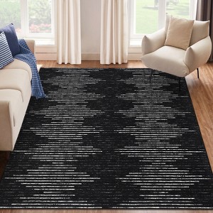 Washable Rugs for Living Room Modern Geometric Striped Area Rug Soft Non-Slip Low Pile Accent Rug - 1 of 4